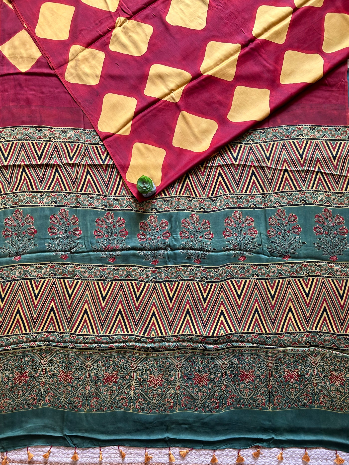 Tara:Handmade Clamp Dyed- Ajrakh Modal Silk Saree