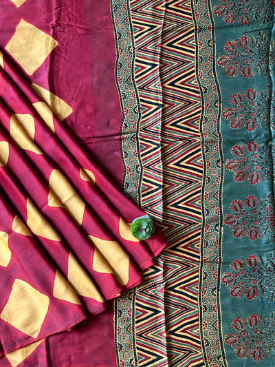 Tara:Handmade Clamp Dyed- Ajrakh Modal Silk Saree