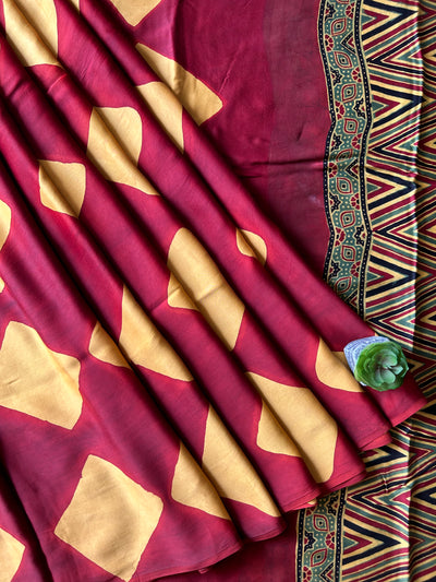 Tara:Handmade Clamp Dyed- Ajrakh Modal Silk Saree