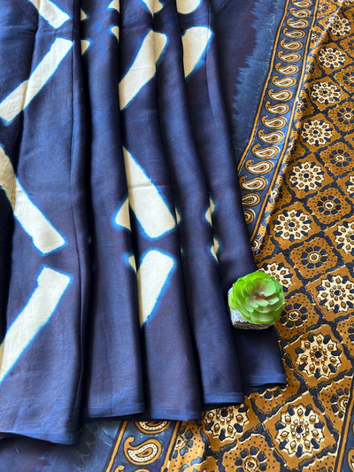 Ridhima:Handmade Clamp Dyed- Ajrakh Modal Silk Saree