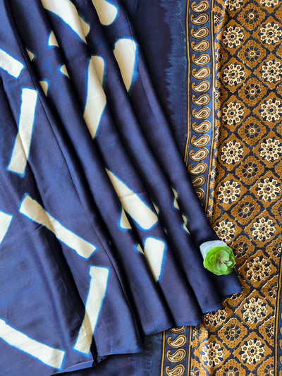 Ridhima:Handmade Clamp Dyed- Ajrakh Modal Silk Saree