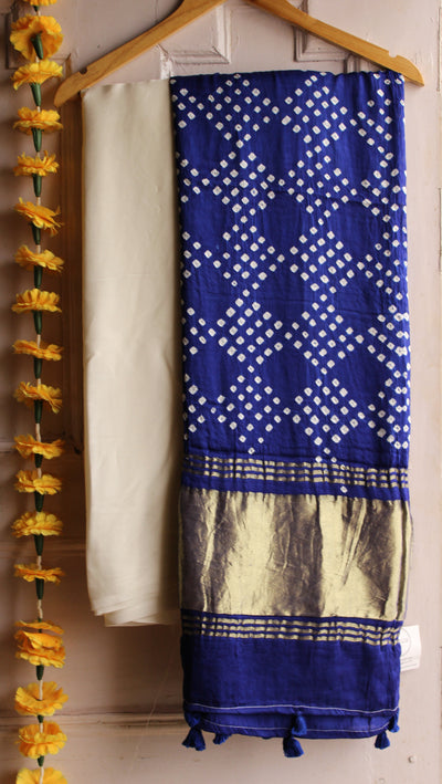MARIA : HANDMADE BANDHANI TISSUE DUPATTA WITH SOLID DYED MODAL SILK SUIT SET