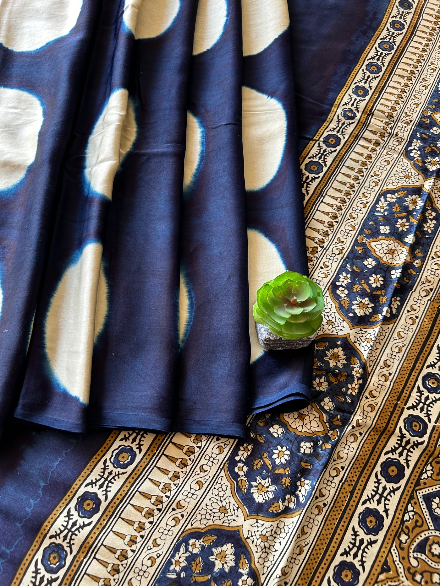 Kavya:Handmade Clamp Dyed- Ajrakh Modal Silk Saree