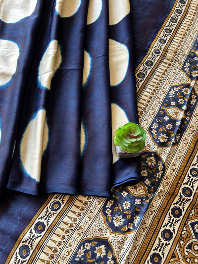 Kavya:Handmade Clamp Dyed- Ajrakh Modal Silk Saree