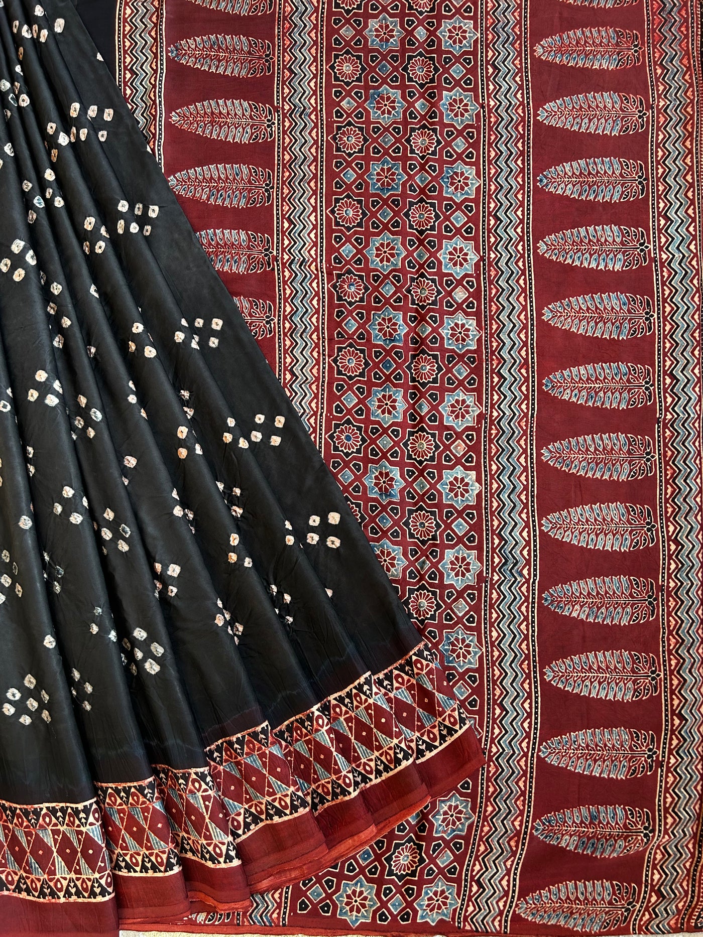 SAFAR: AJRAKH BANDHEJ MODAL SILK SAREE