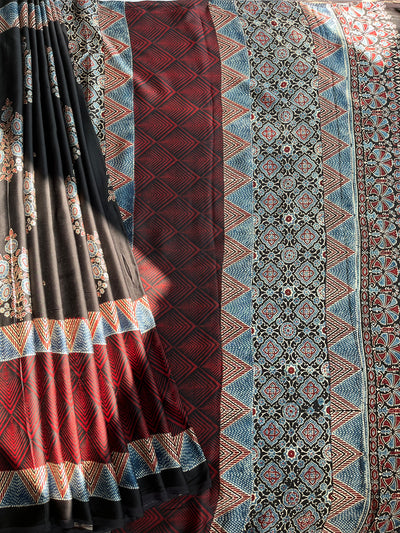 MOHANI: HANDBLOCK AJRAKH MODAL SILK SAREE