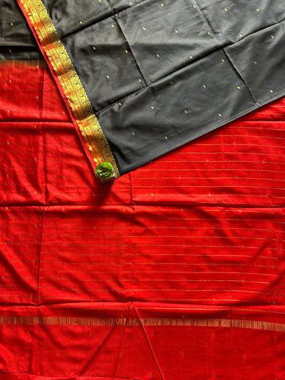 SHANA: BLACK,BANARASI SOFT ART SILK PARTYWEAR SAREE.
