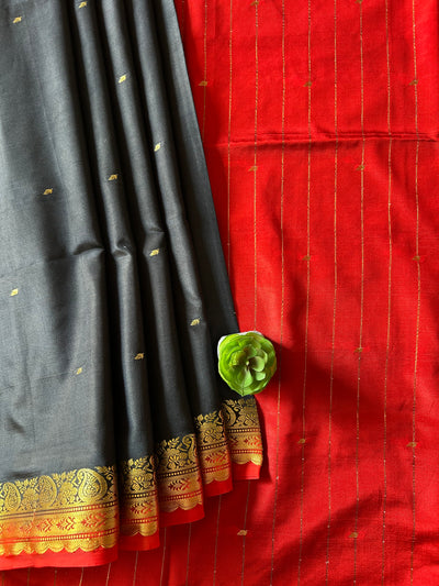SHANA: BLACK,BANARASI SOFT ART SILK PARTYWEAR SAREE.