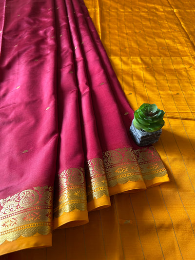 Shagun:MAROON,BANARASI SOFT ART SILK PARTYWEAR SAREE.