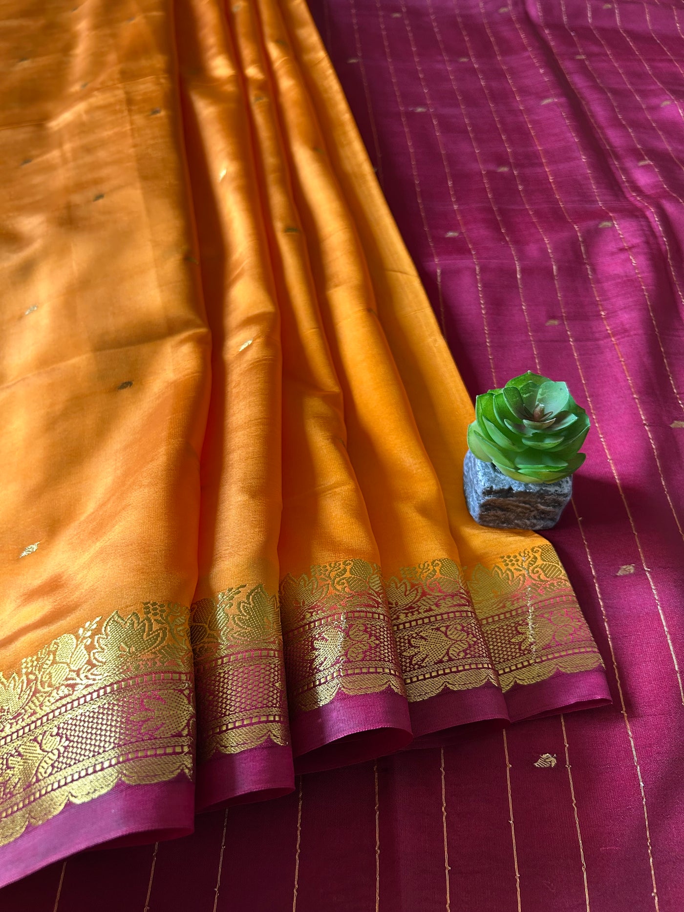 Umang:HALDI YELLOW,BANARASI SOFT ART SILK PARTYWEAR SAREE.