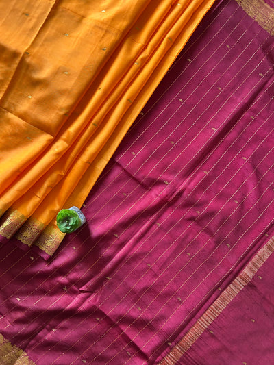 Umang:HALDI YELLOW,BANARASI SOFT ART SILK PARTYWEAR SAREE.