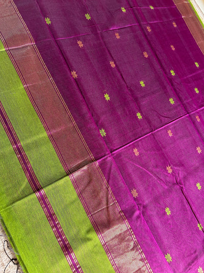 CHAMBA: Handloom Silk-Cott Maheshwari Saree With Zari Border