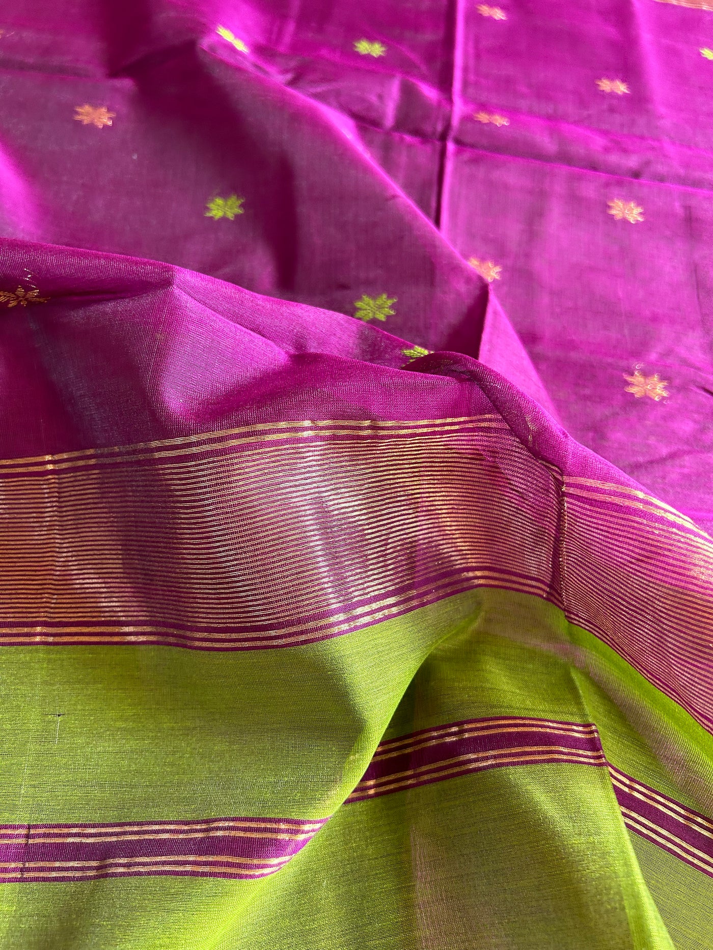 CHAMBA: Handloom Silk-Cott Maheshwari Saree With Zari Border