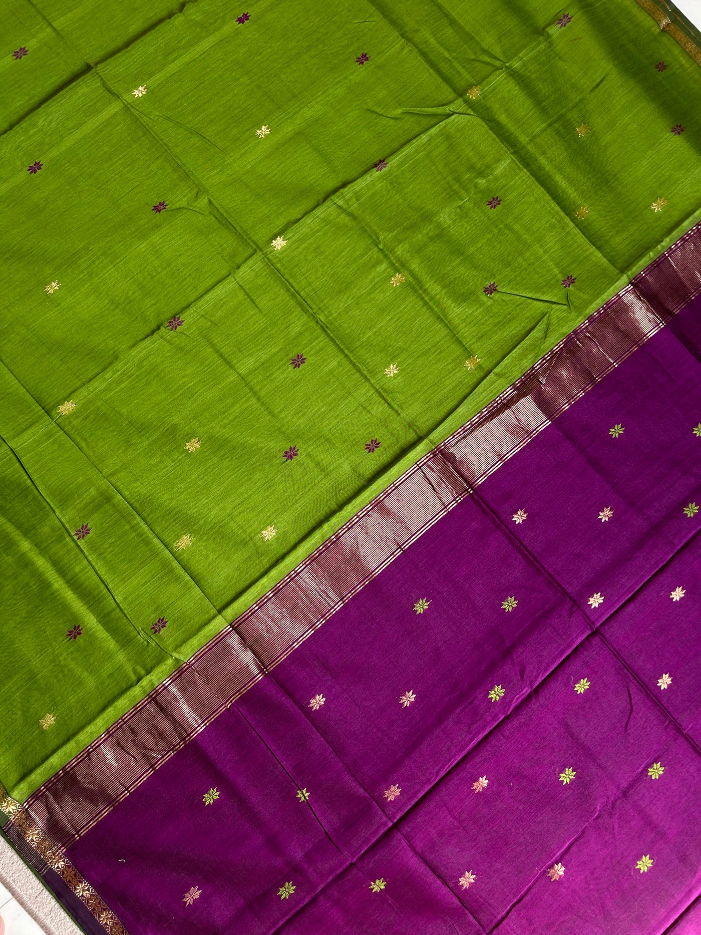 CHAMBA: Handloom Silk-Cott Maheshwari Saree With Zari Border