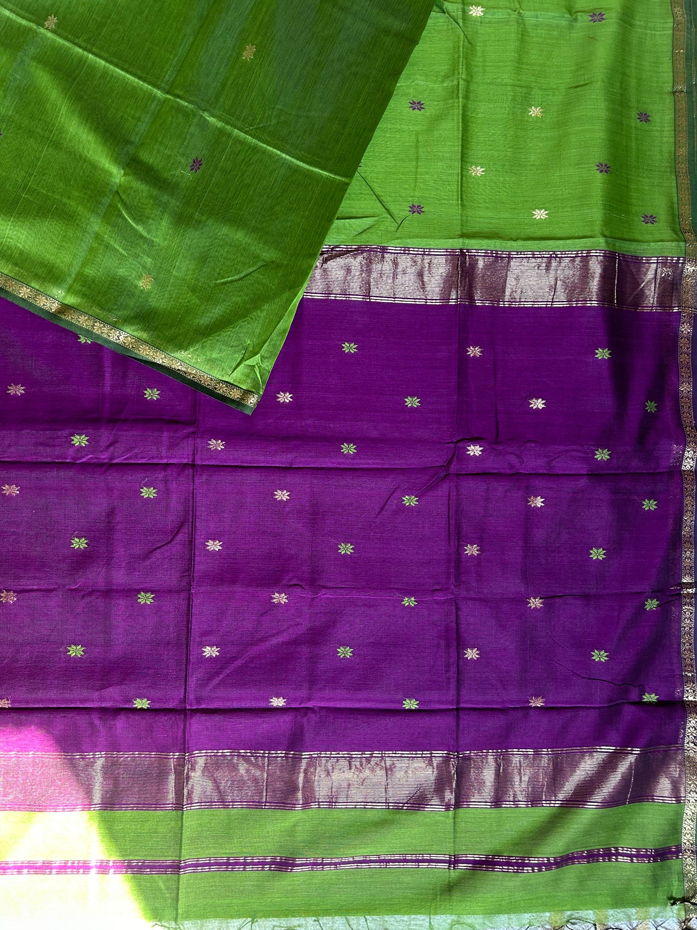 CHAMBA: Handloom Silk-Cott Maheshwari Saree With Zari Border