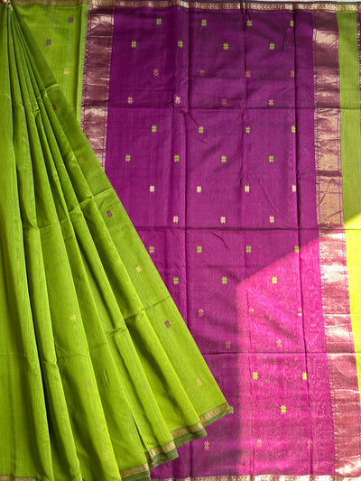 CHAMBA: Handloom Silk-Cott Maheshwari Saree With Zari Border