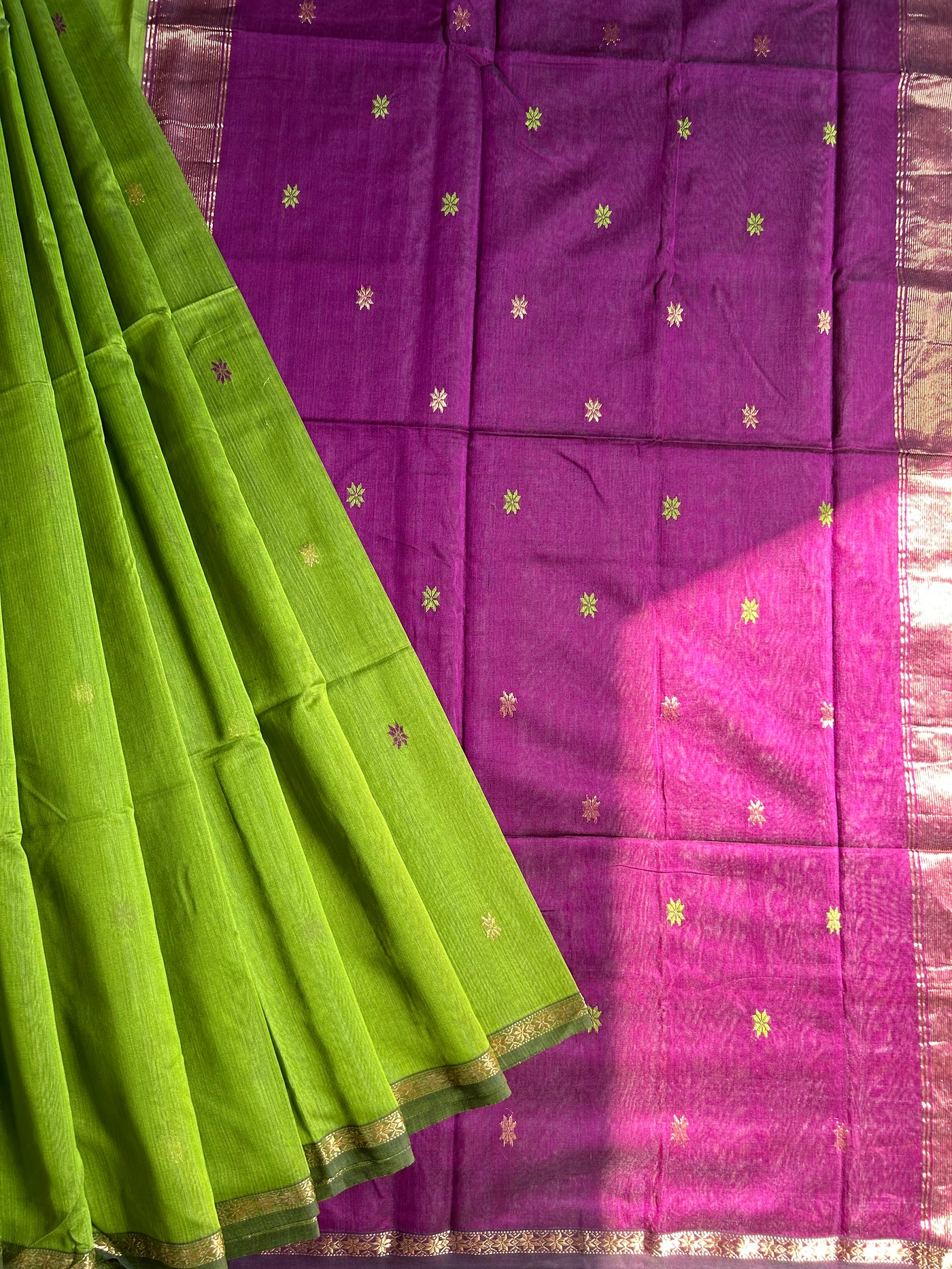 CHAMBA: Handloom Silk-Cott Maheshwari Saree With Zari Border