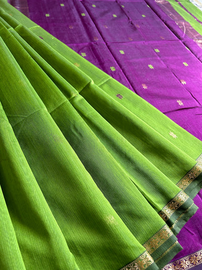 CHAMBA: Handloom Silk-Cott Maheshwari Saree With Zari Border