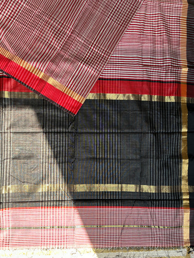 VAIDEHI: Handloom Silk-Cott Maheshwari Saree With Zari Border