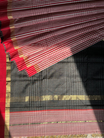 VAIDEHI: Handloom Silk-Cott Maheshwari Saree With Zari Border