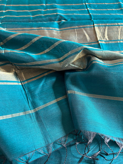 SHAGUN : RAMA GREEN Handloom Silk-Cott Maheshwari Saree With Zari Border