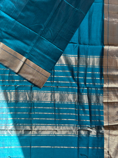 SHAGUN : RAMA GREEN Handloom Silk-Cott Maheshwari Saree With Zari Border