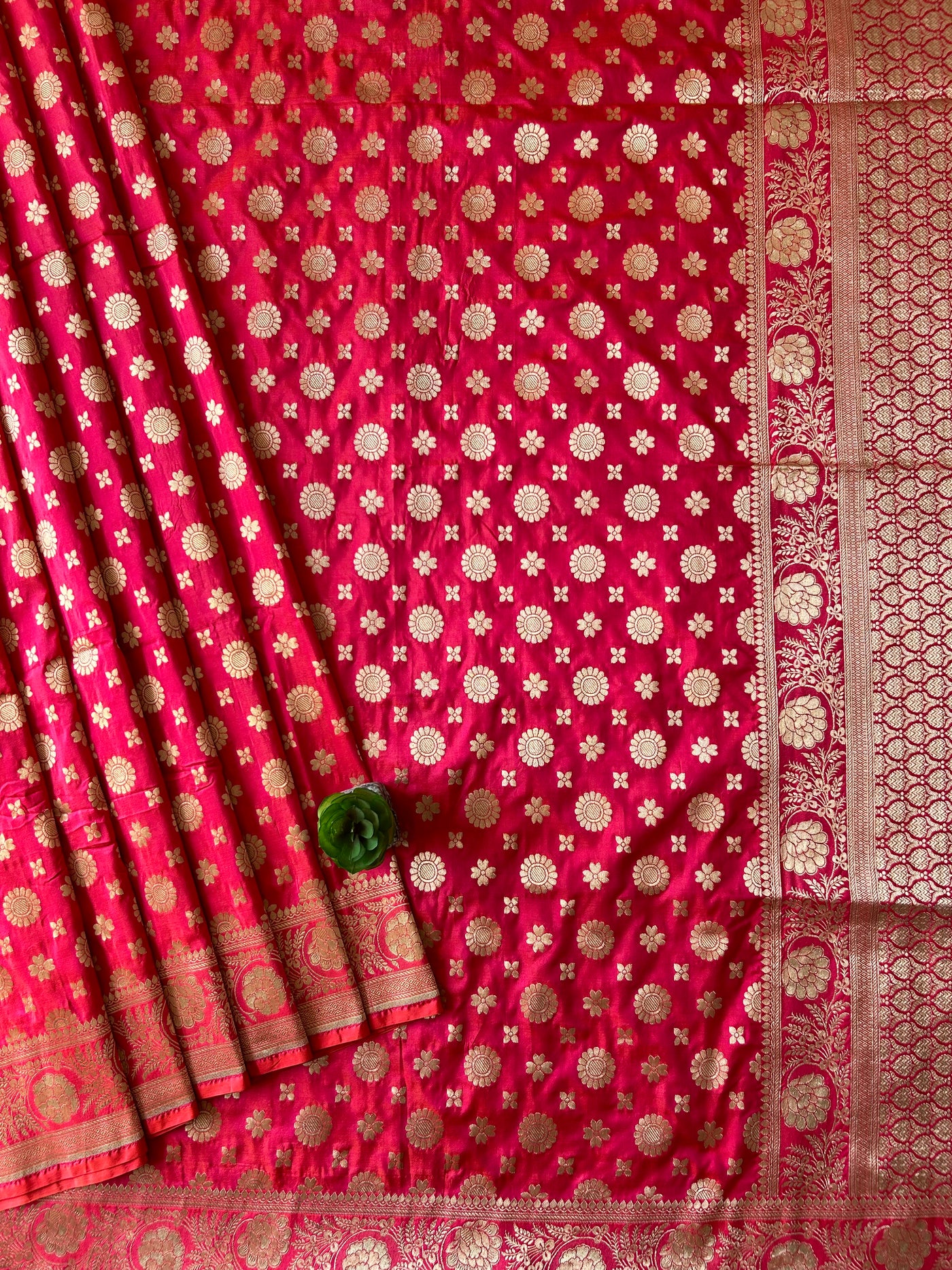 Meghna: Pink,Handloom Pure Katan Silk Banarsee Saree.