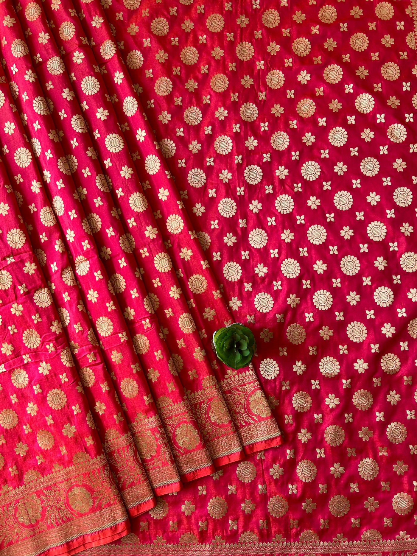 Meghna: Pink,Handloom Pure Katan Silk Banarsee Saree.