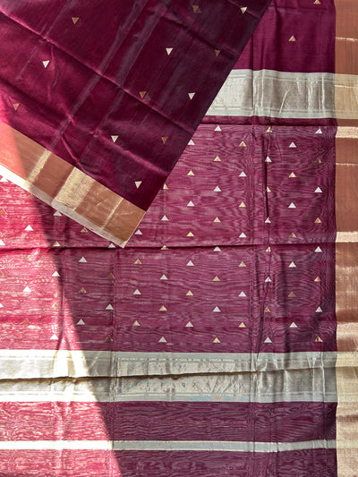 MAITHILI : Handloom Silk-Cott Maheshwari Saree With Zari Border