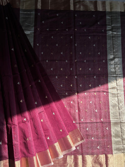 MAITHILI : Handloom Silk-Cott Maheshwari Saree With Zari Border