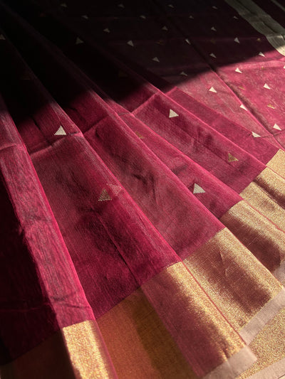 MAITHILI : Handloom Silk-Cott Maheshwari Saree With Zari Border