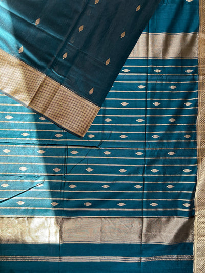 HEMA: Handloom Silk-Cott Maheshwari Saree With Zari Border