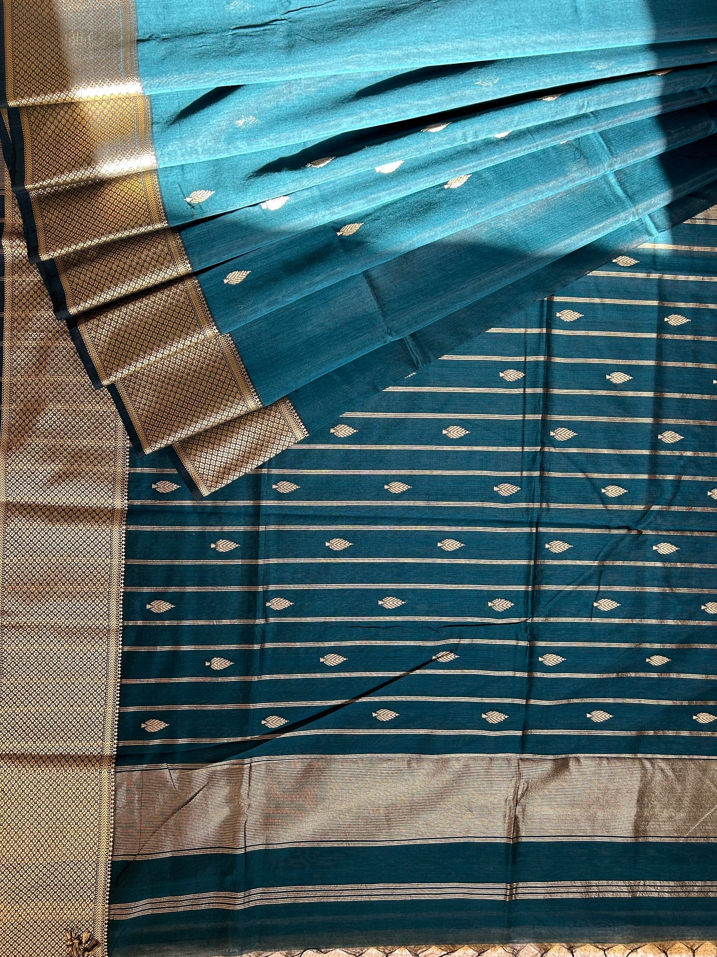 HEMA: Handloom Silk-Cott Maheshwari Saree With Zari Border