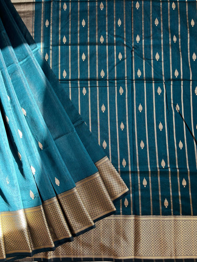 HEMA: Handloom Silk-Cott Maheshwari Saree With Zari Border