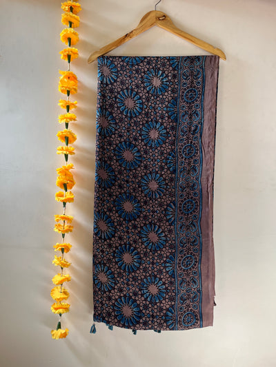 SANAYA:HANDBLOCK AJRAKH MODAL SILK SAREE WITH TISSUE PALLU