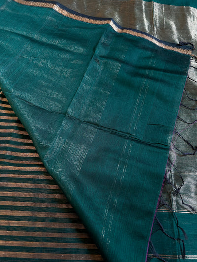 NAVMI : Handloom Silk-Cott Maheshwari Saree With Zari Border