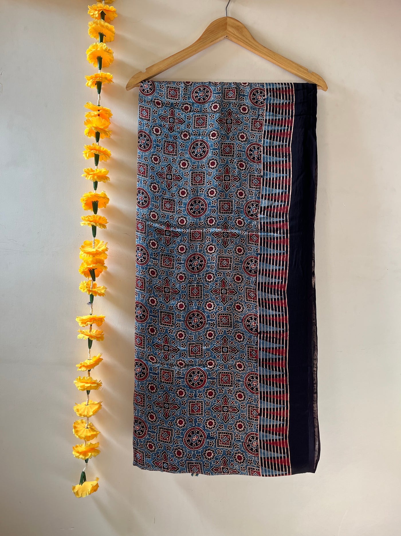 Anika: Handblock Modal Silk Tissue Ajrakh Saree