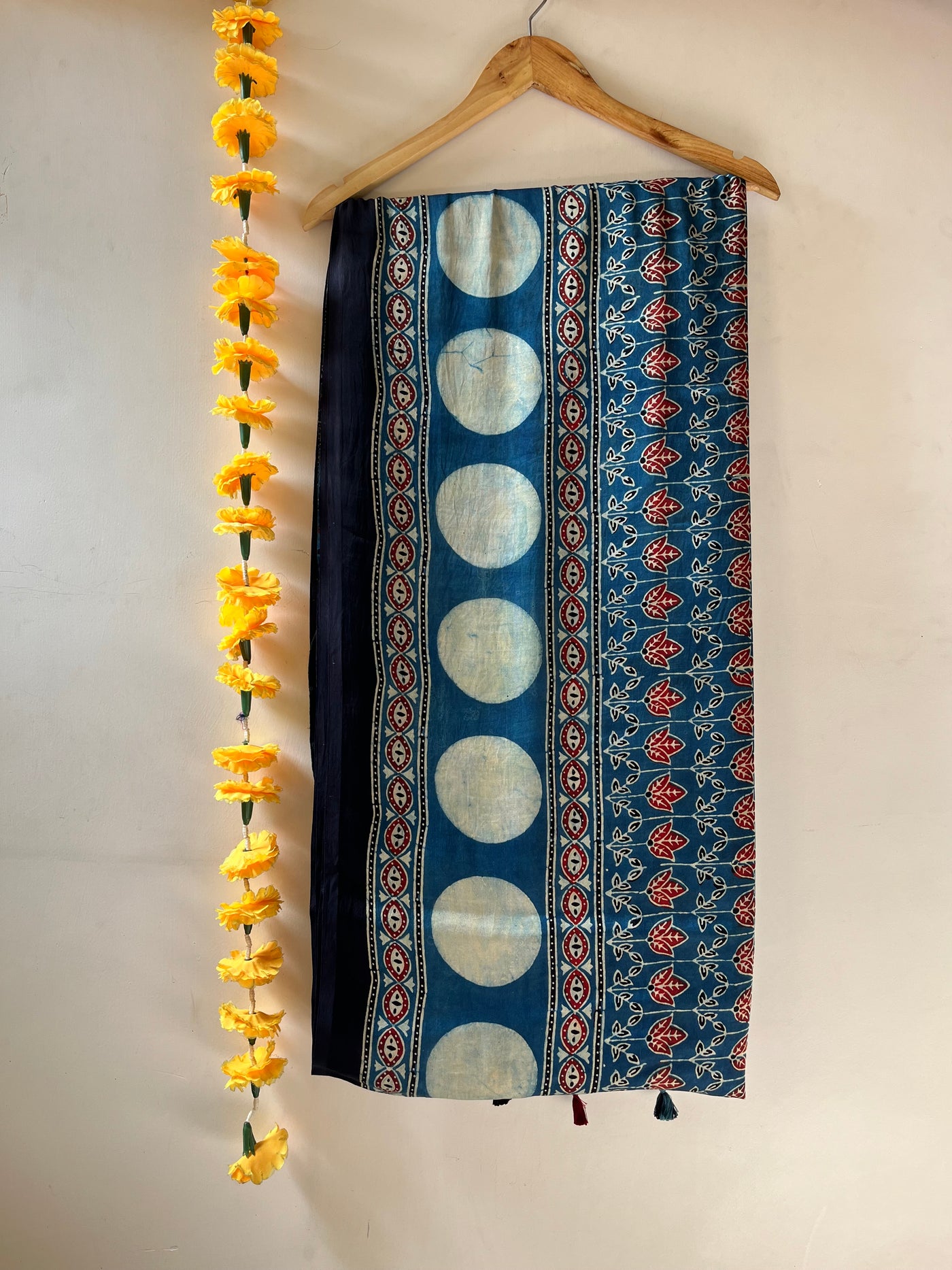 KAVERI: MADDER,HANDBLOCK AJRAKH MODAL SILK SAREE WITH TISSUE PALLU