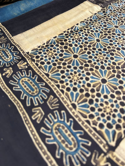 Ritika: Handblock Modal Silk Tissue Ajrakh Saree