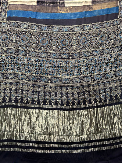 Ritika: Handblock Modal Silk Tissue Ajrakh Saree