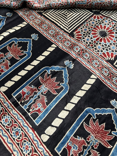 AARSHI: Handblock Modal Silk Tissue Ajrakh Saree