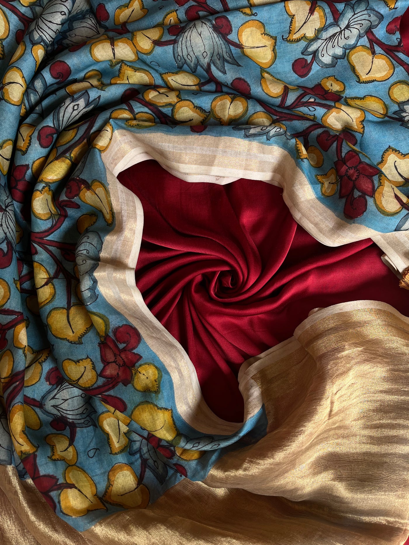 SUCHI : HAND DRAWN HAND PAINTED PEN KALAMKARI CHANDERI SILK  TISSUE DUPATTA WITH DYED MODAL SILK  SUIT SET
