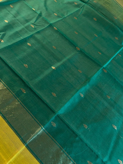 SHAILJA: Handloom Silk-Cott Maheshwari Saree With Zari Border.