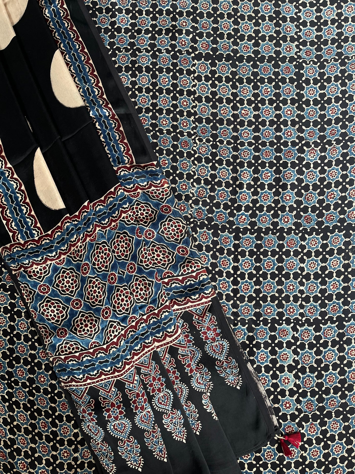 KALANK :Handblock Ajrakh Modal Silk Suit