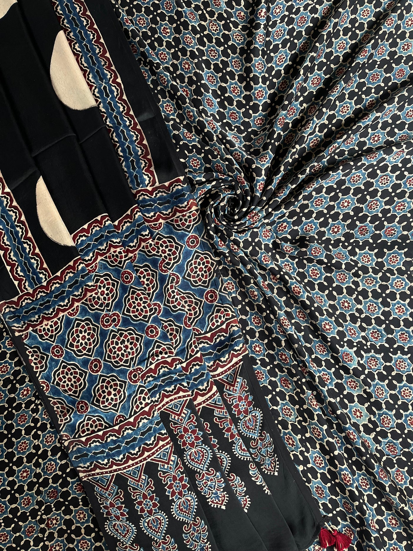 KALANK :Handblock Ajrakh Modal Silk Suit