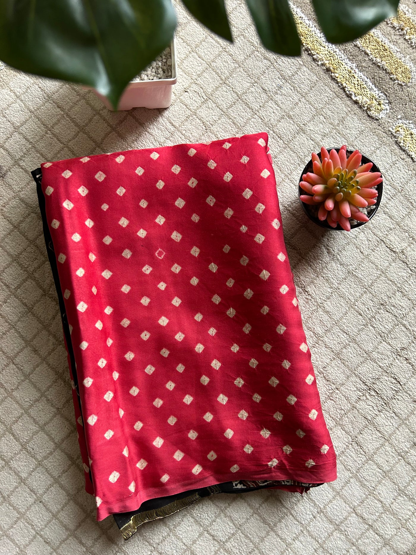 Ruby:Handmade  Bandhej Ajrakh  tissue Saree
