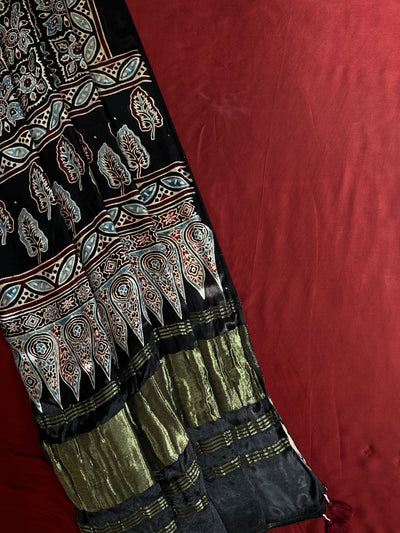 RUKMANI : Handblock Ajrakh Modal Silk Suitset