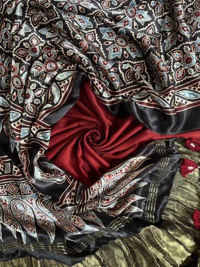 RUKMANI : Handblock Ajrakh Modal Silk Suitset