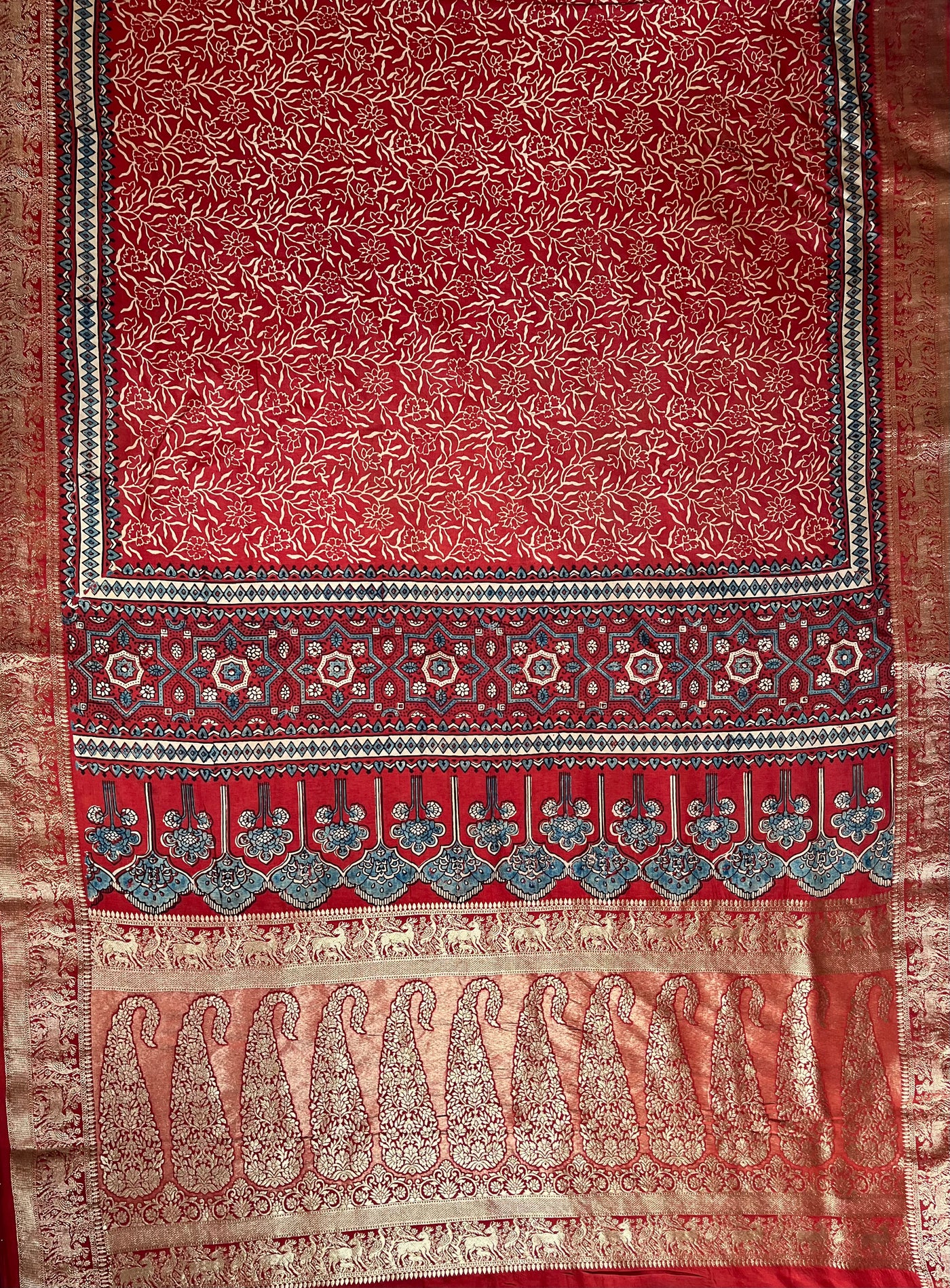 ARUNDHATI:Handmade Ajrakh Dola Silk Saree with Meenakari Pallu