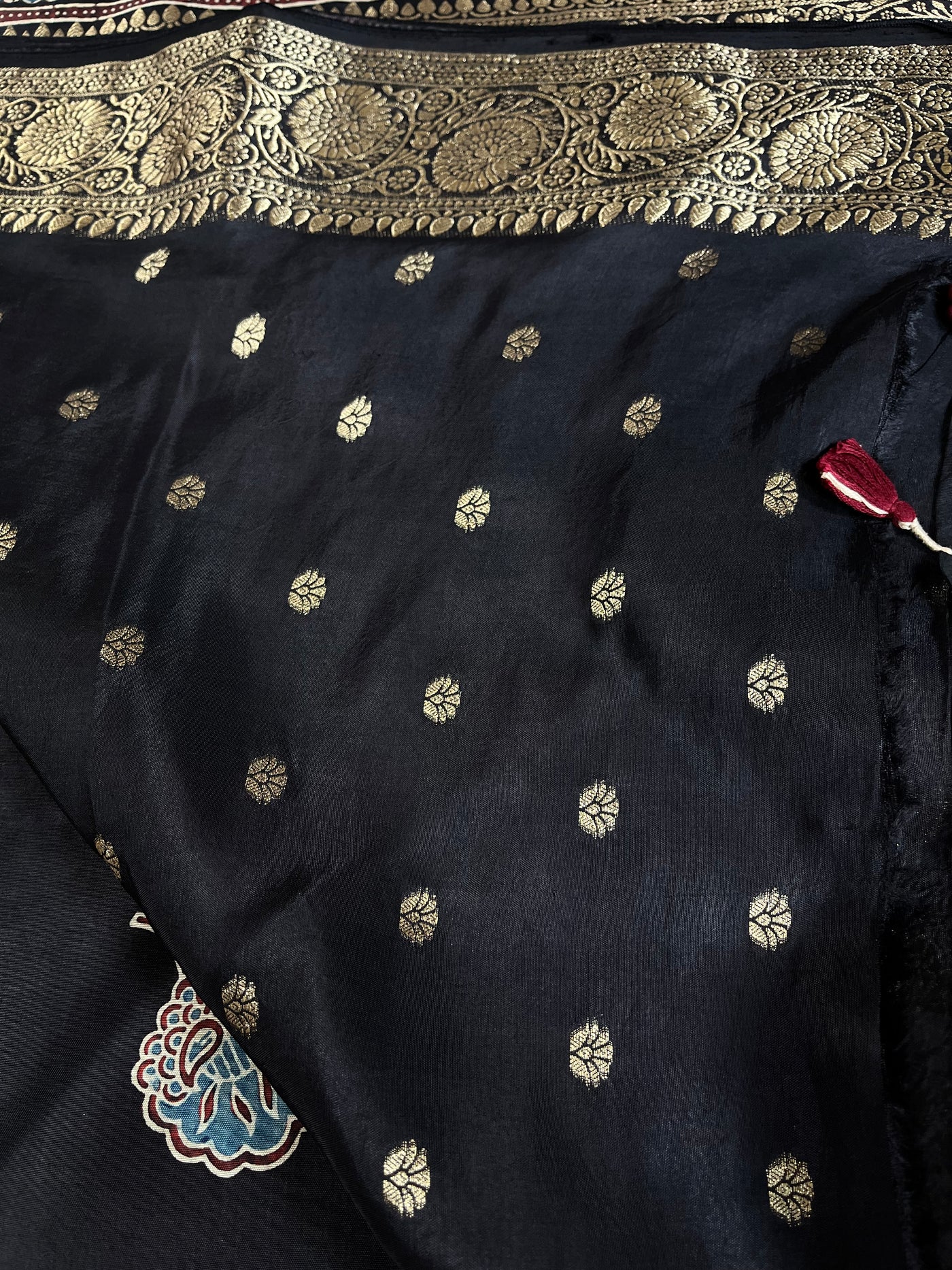 NITYA:Handblock Ajrakh Dola Silk Ajrakh Saree with Meenakari Pallu